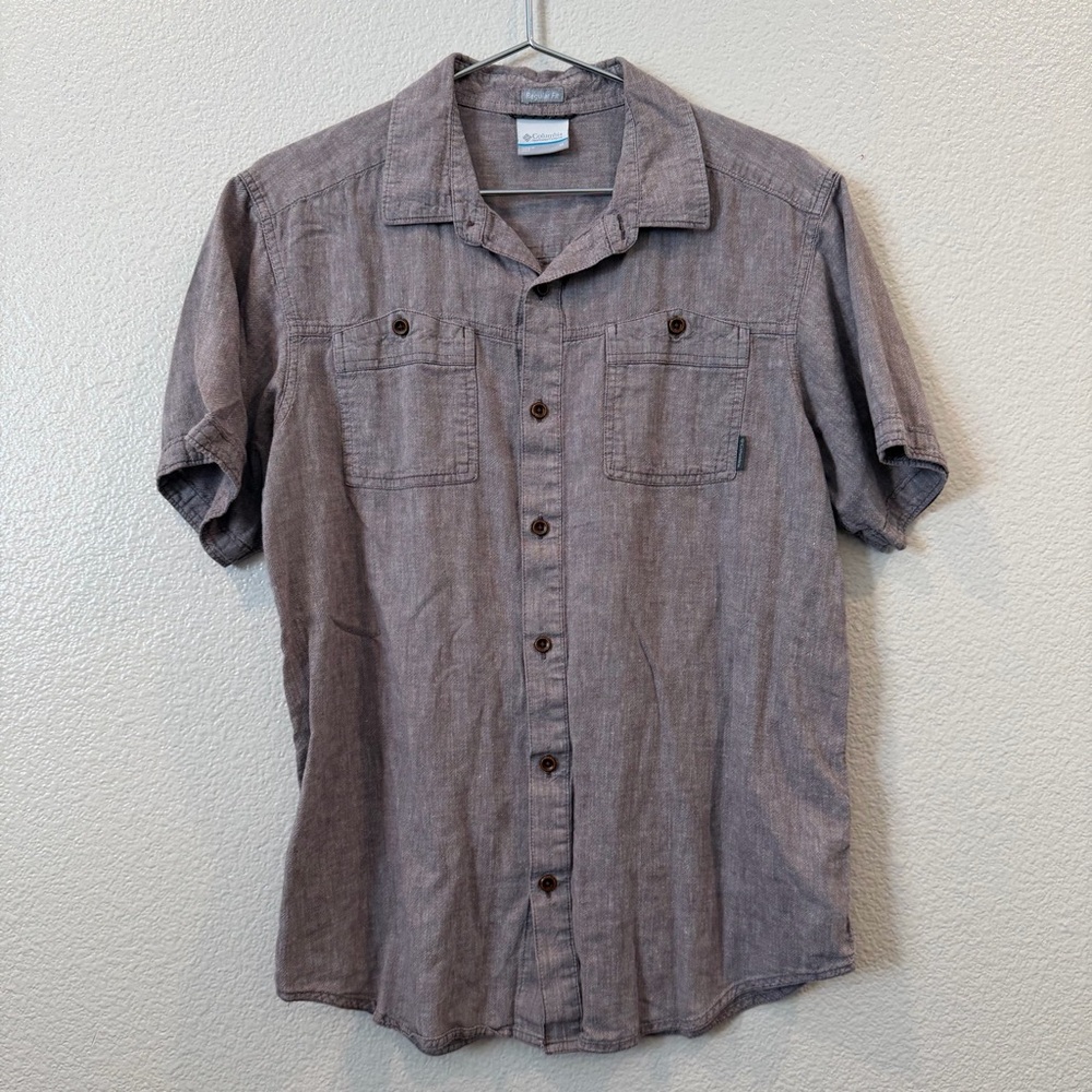 Columbia Men’s Hemp Cotton Short Sleeve Button Up Shirt Heather Brown
